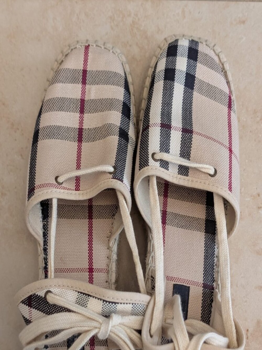 Authentic Burberry Espadrille Wedge Sandals Canvas Archive Beige Women's EU 36